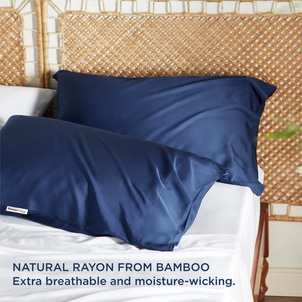 Cooling Pillow Cases Queen - 100% Rayon Derived from Bamboo Navy Blue Pillowcase, Soft & Breathable Pillow Cover