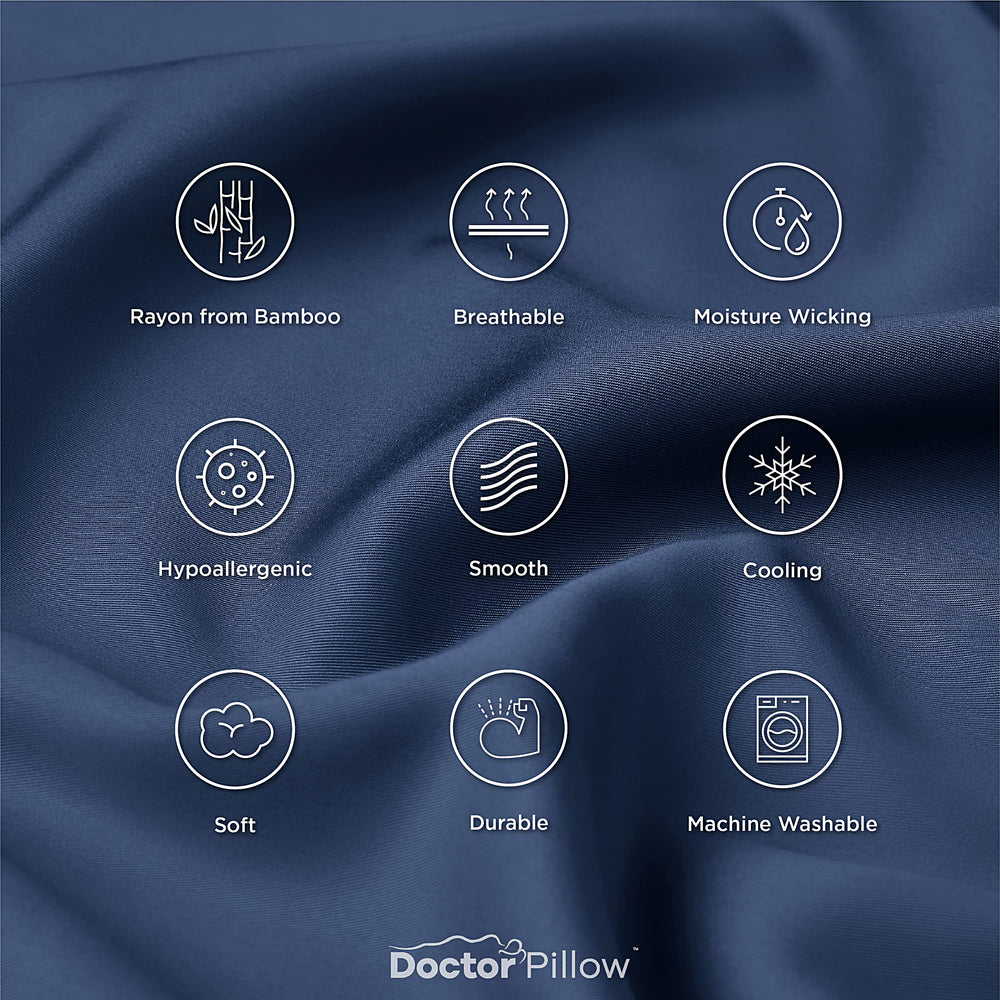 Cooling Pillow Cases Queen - 100% Rayon Derived from Bamboo Navy Blue Pillowcase, Soft & Breathable Pillow Cover