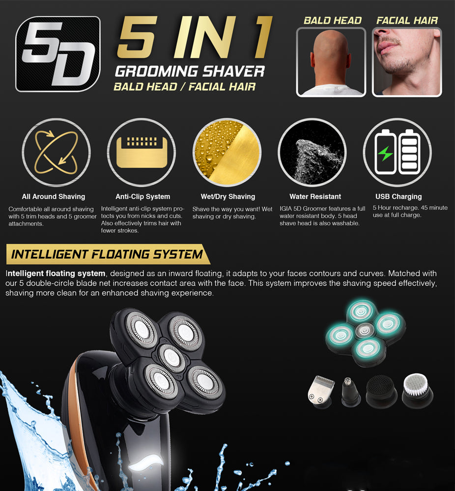 IGIA™ Men’s 5D, 5-in-1 Head Shaver with Intelligent Floating System