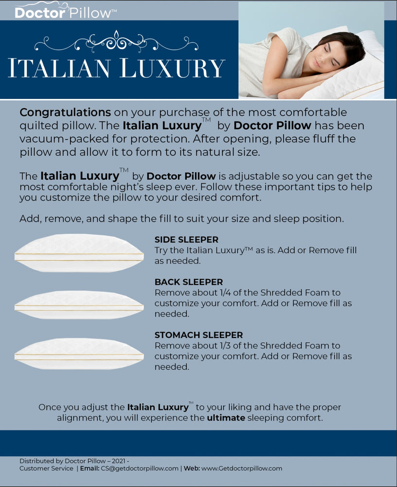 Italian Luxury Adjustable Quilted Pillow - King Size
