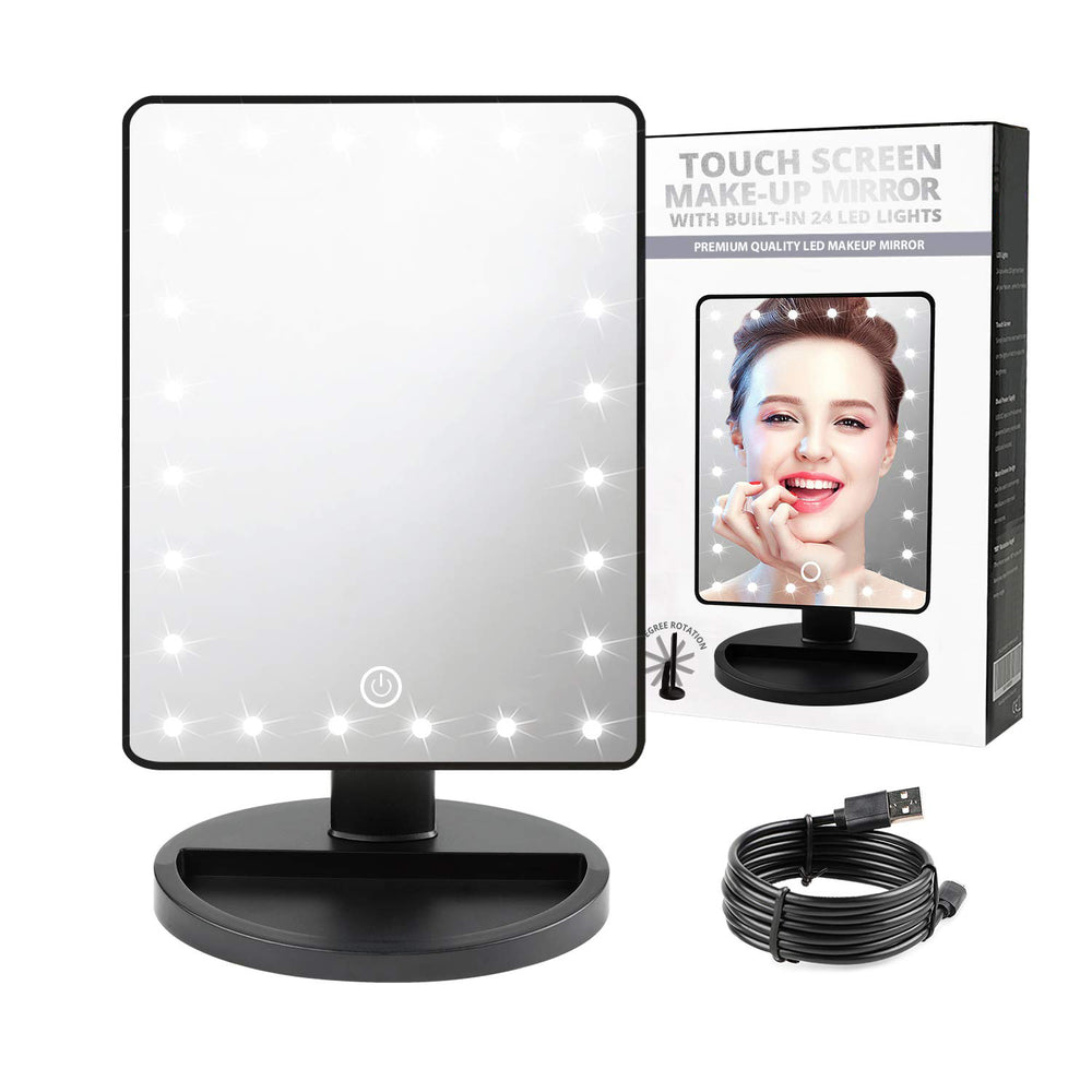 LED Travel Makeup Mirror with Lights, Battery Operated, Black