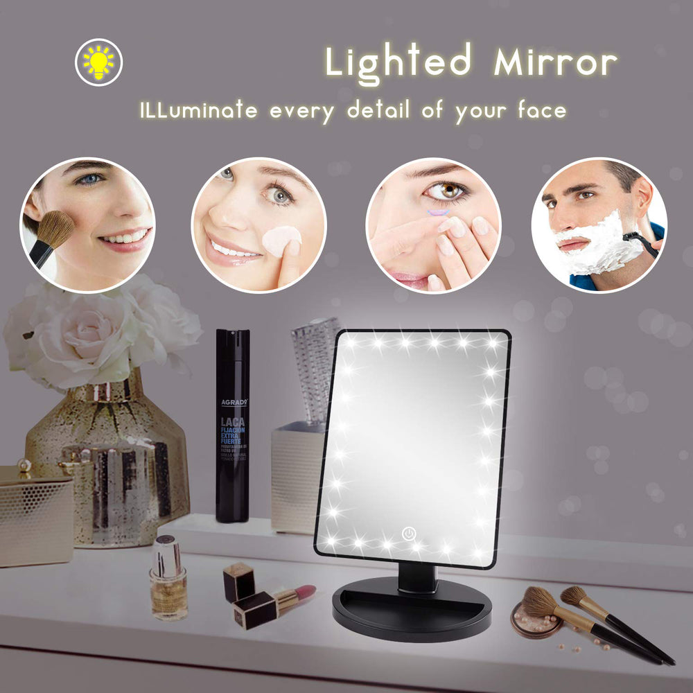 LED Travel Makeup Mirror with Lights, Battery Operated, Black