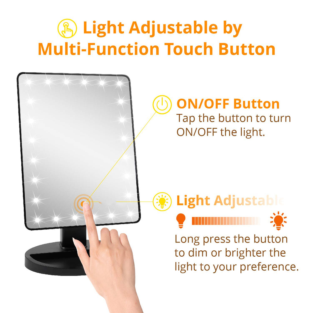 LED Travel Makeup Mirror with Lights, Battery Operated, Black